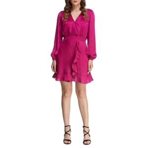 Michael Kors‎ Wrap Dress Deep Fuchsia Ruffle Trim Long Sleeve Size PXL